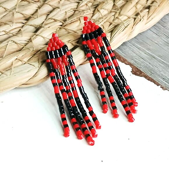 Beaded Fringe Stud Earrings, Seed Bead Jewelry, Mini Fringe Earrings, 2" - Picture 4 of 6